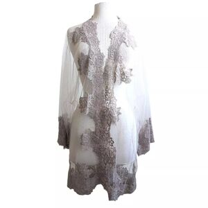 Amoralle Enchanting Robe Sheer Lace Cover Up 💕 TAUPE LACE Le Sexxy $475
